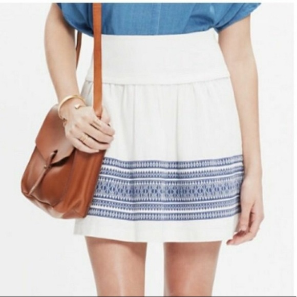 Dresses & Skirts - Madewell skirt, white cotton blue embroidered